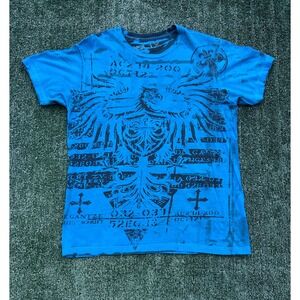 Helix Blue Graphic T Shirt Eagle Crest Grunge Streetwear Mens Medium #205